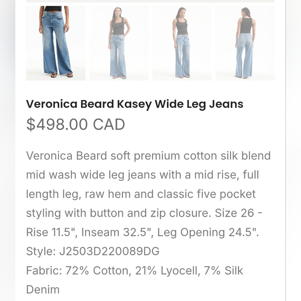 Veronica Beard Light Blue Wide Leg Jeans Mid Raise Raw Hem - Picture 10 of 10